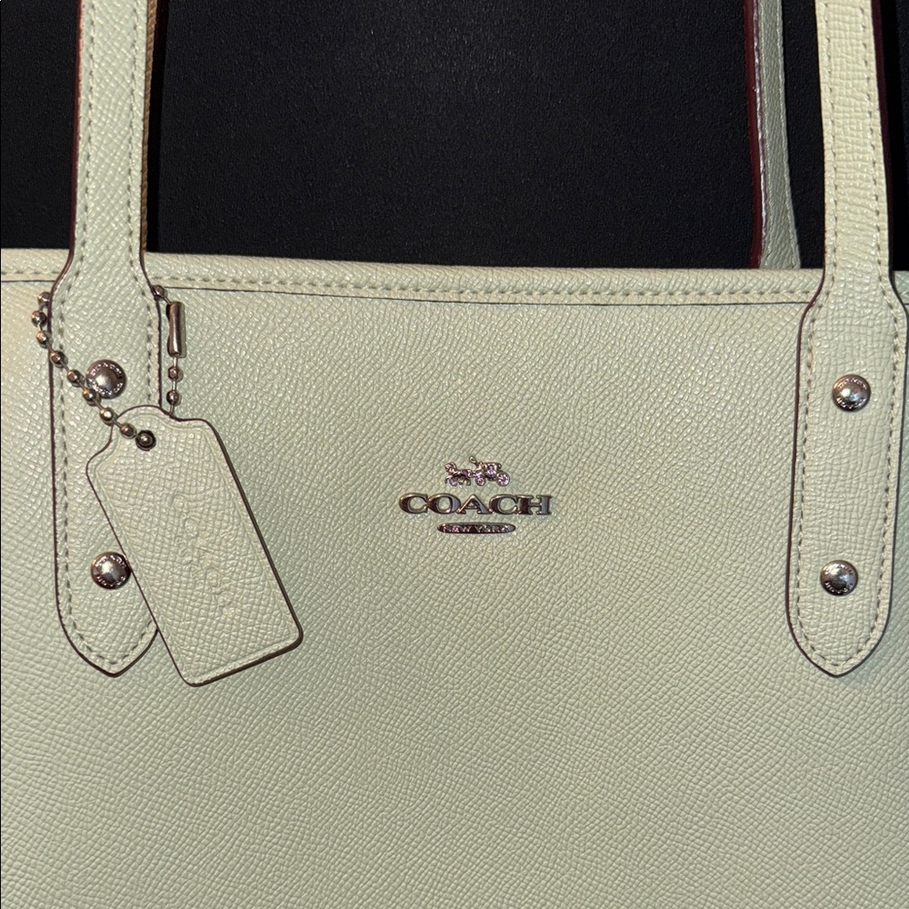 Coach City Tote Bag Sage green crossgrain leather interior pockets - Picture 2 of 15